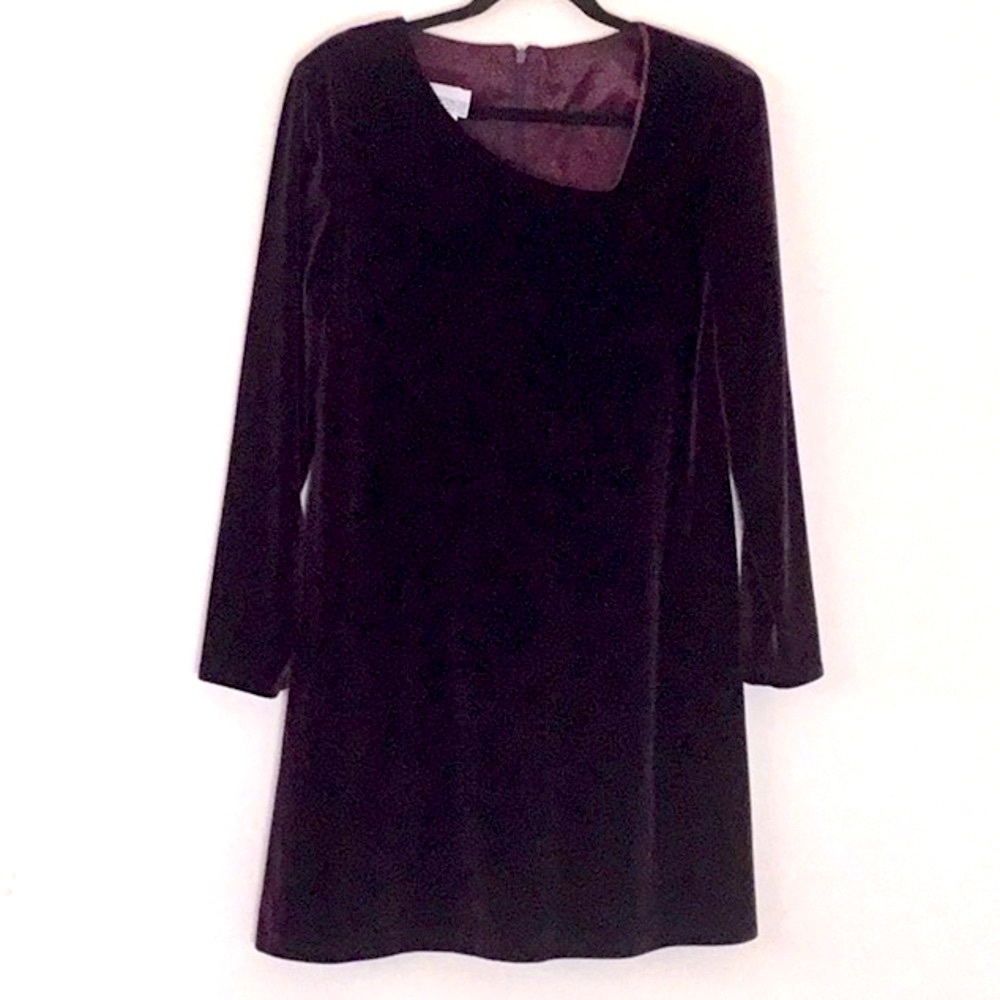 K.C.  Spencer, Vintage Purple Velour Like, Long Sleeve Dress, Shoulder Pads Y2K